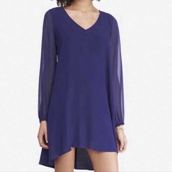 Express Dresses & Skirts - Express Sheer-Sleeve V Neck Shift Dress, Indigo